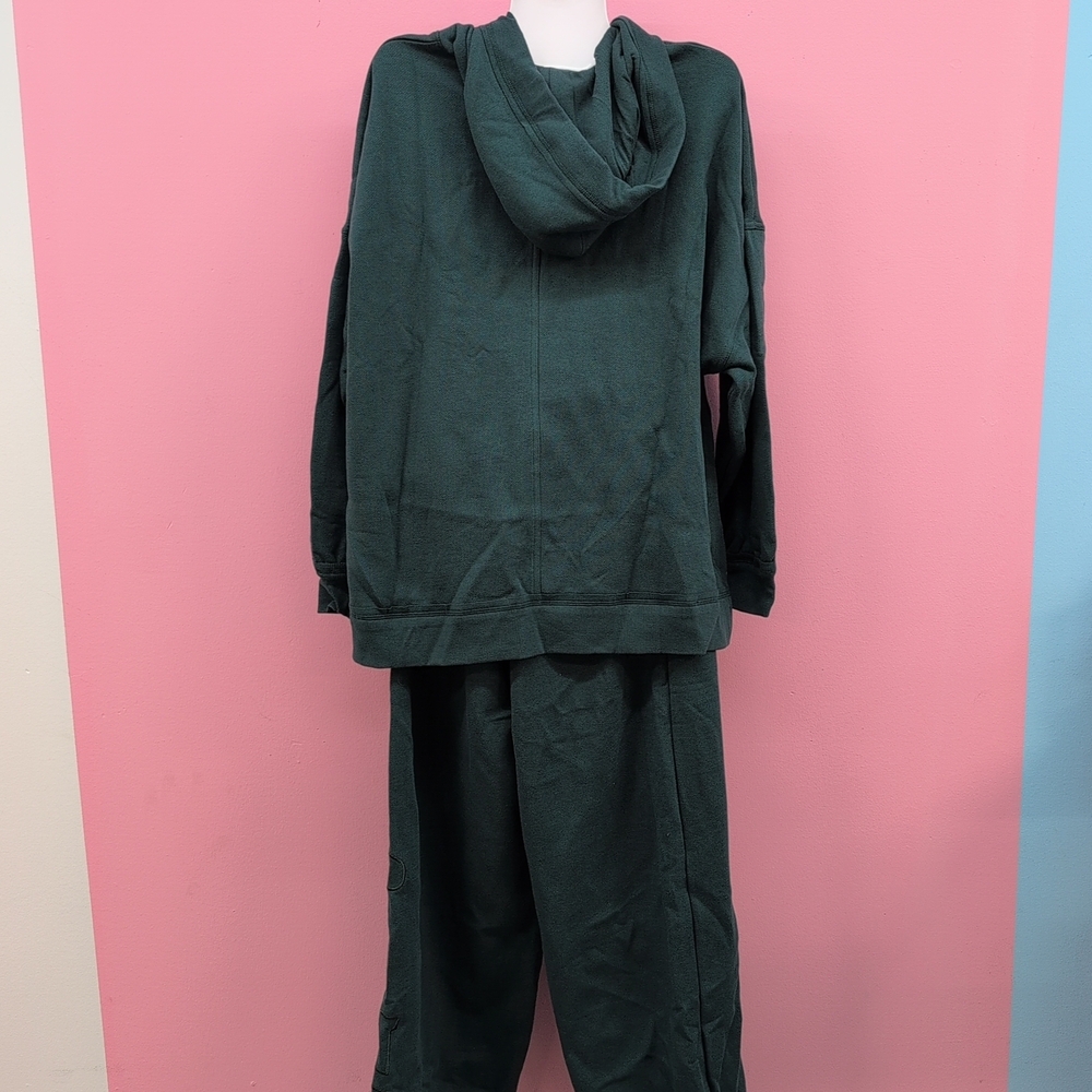 Victoria Secret Campus Fleece Tunic Hoodie & Wide Leg Sweatpants Set Small Green - Picture 7 of 12